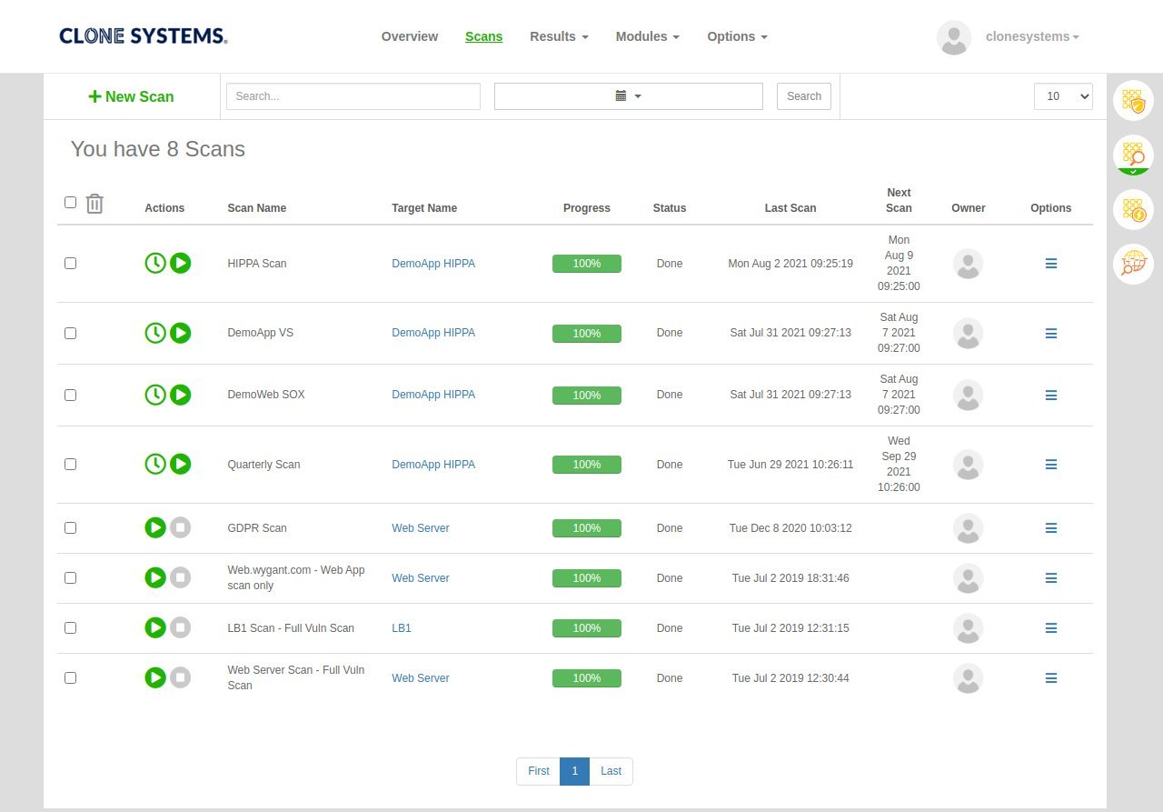 Clone Systems Vulnerability Assessment Scans